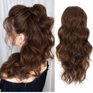 ALXNAN Ponytail Extension,Drawstring Ponytail Hair Extensions Chestnut Brown
